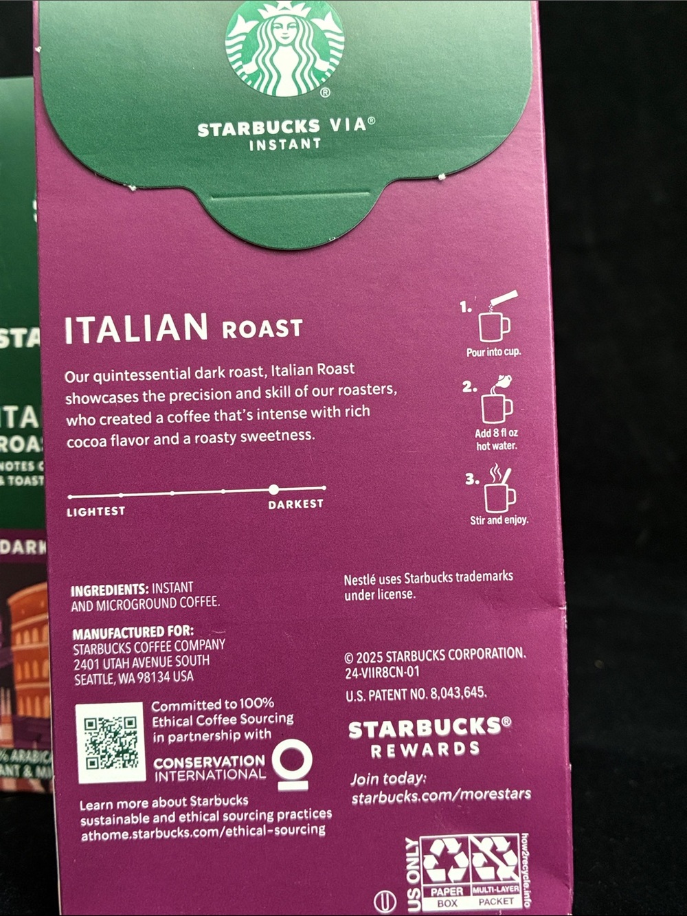 Starbucks Instant Italian Roast Coffee 16 Packets dark coca & marshmallow notes - Picture 3 of 4